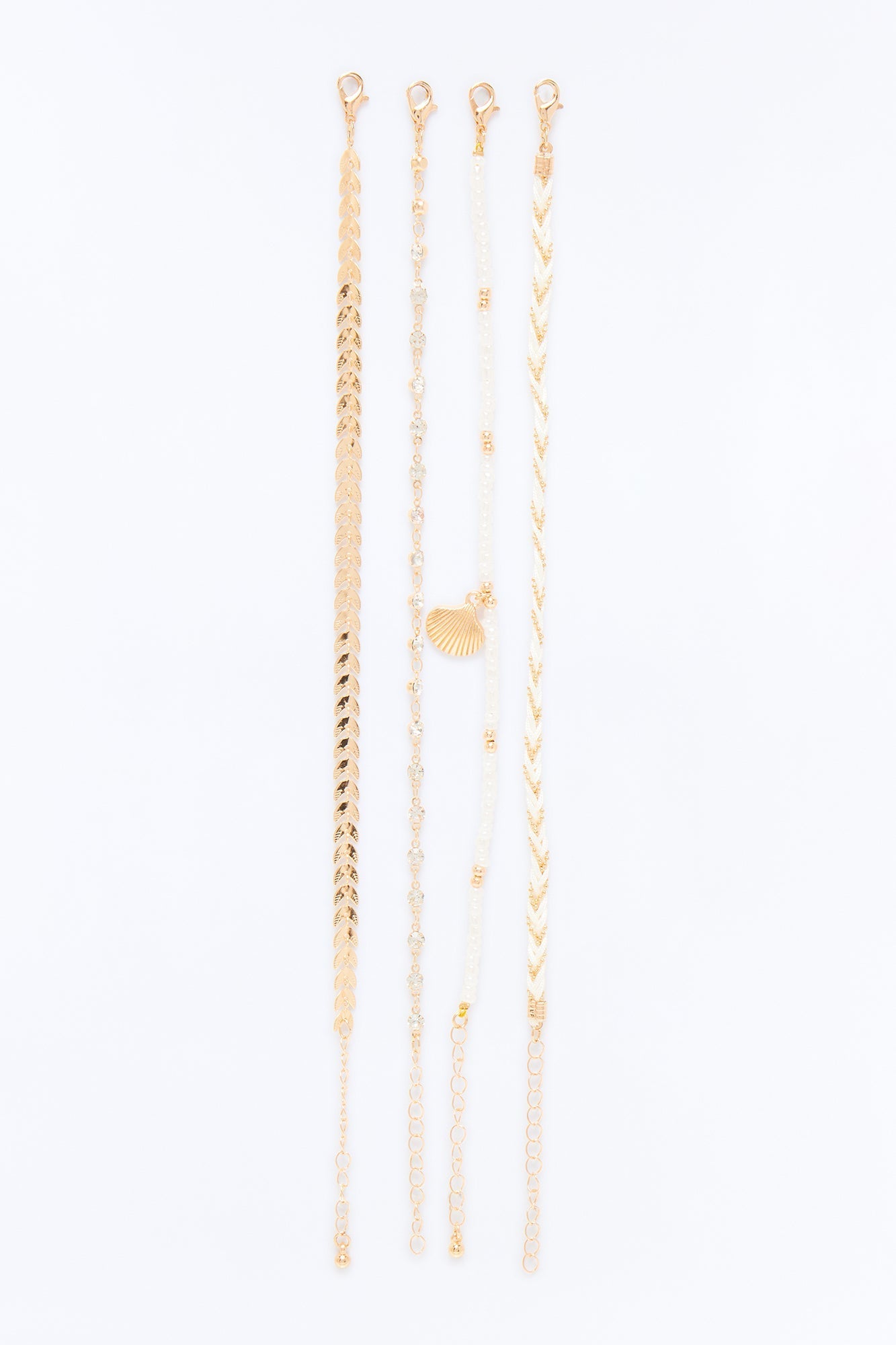 Calm And Collected 4 Piece Anklet Set - White/Gold