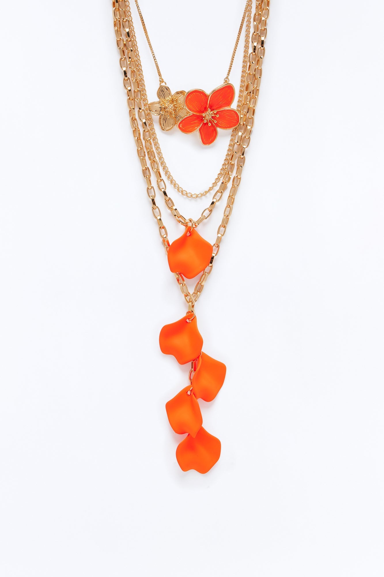 Sonya Floral Lariat Necklace - Gold/Orange