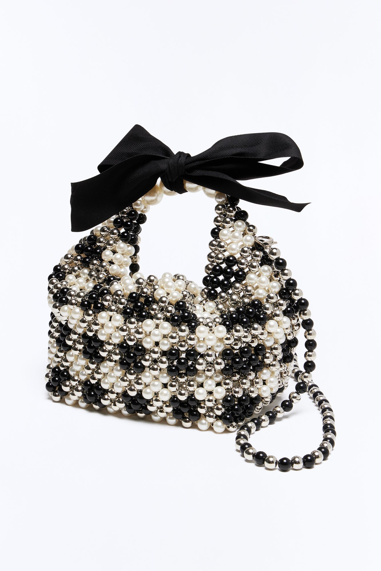 Queen's Gambit Beaded Crossbody Handbag - Black/White