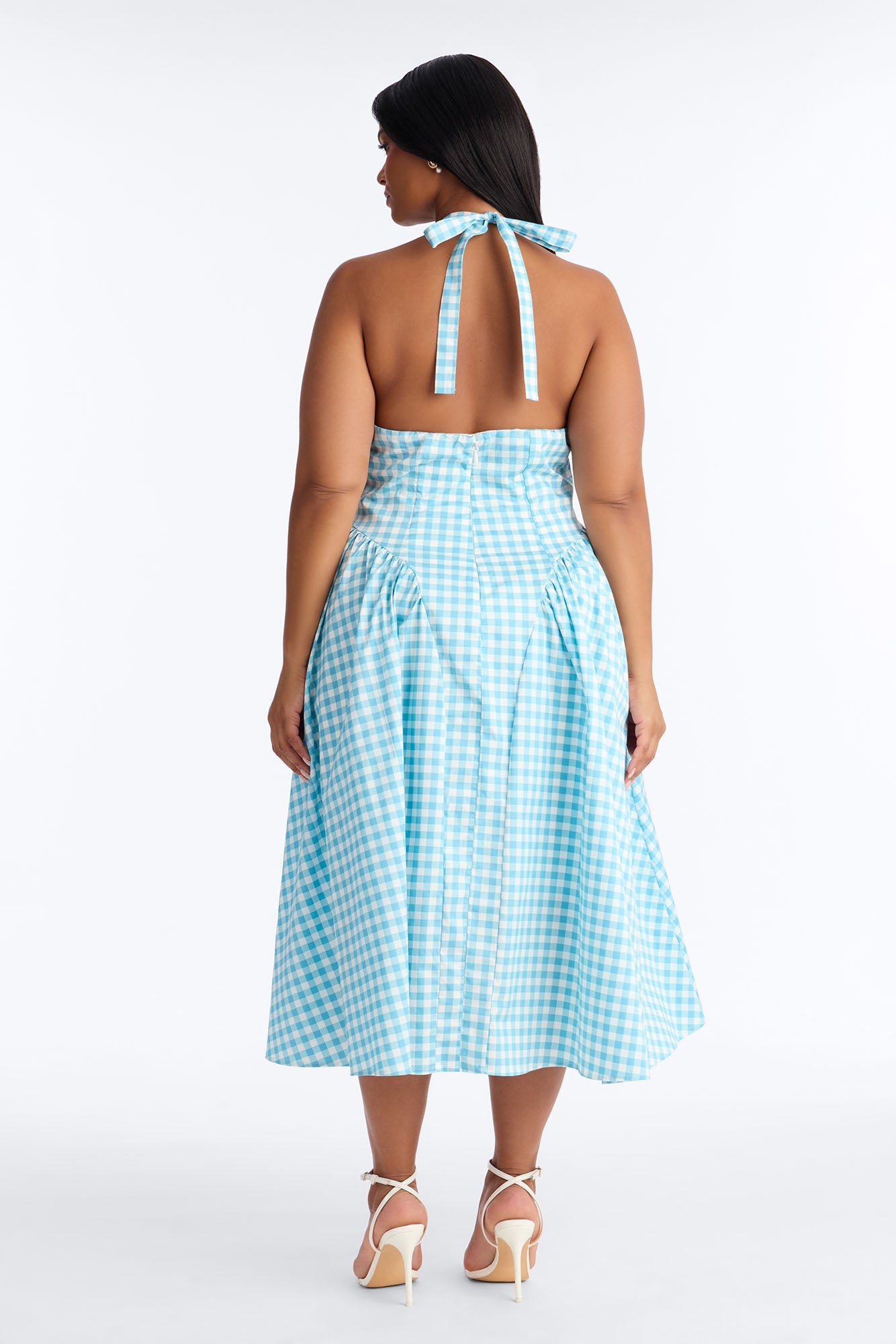 Mara Corset Gingham Midi Dress - Blue/combo Fashion Nova