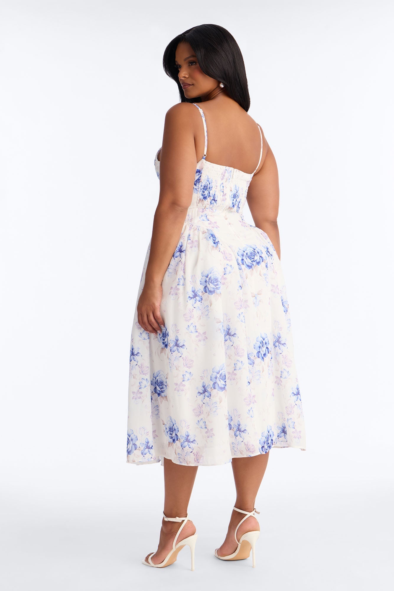 Ariana Floral Chiffon Midi Dress - White/Blue