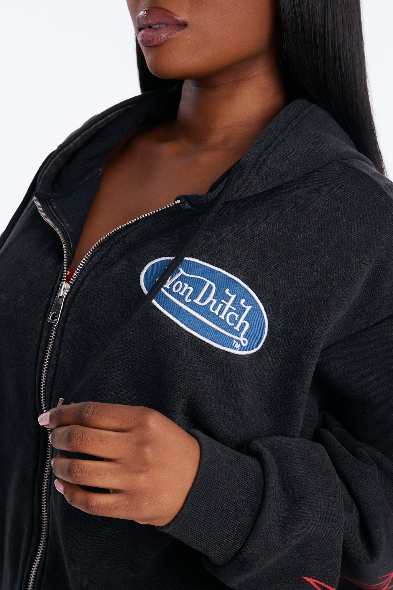 Von Dutch Logo Washed Zip Up Hoodie - Black Wash