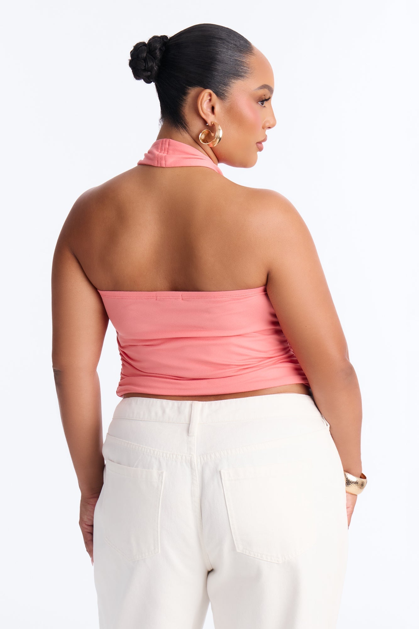 Cabo Nights Beaded Cowl Neck Halter Top - Coral