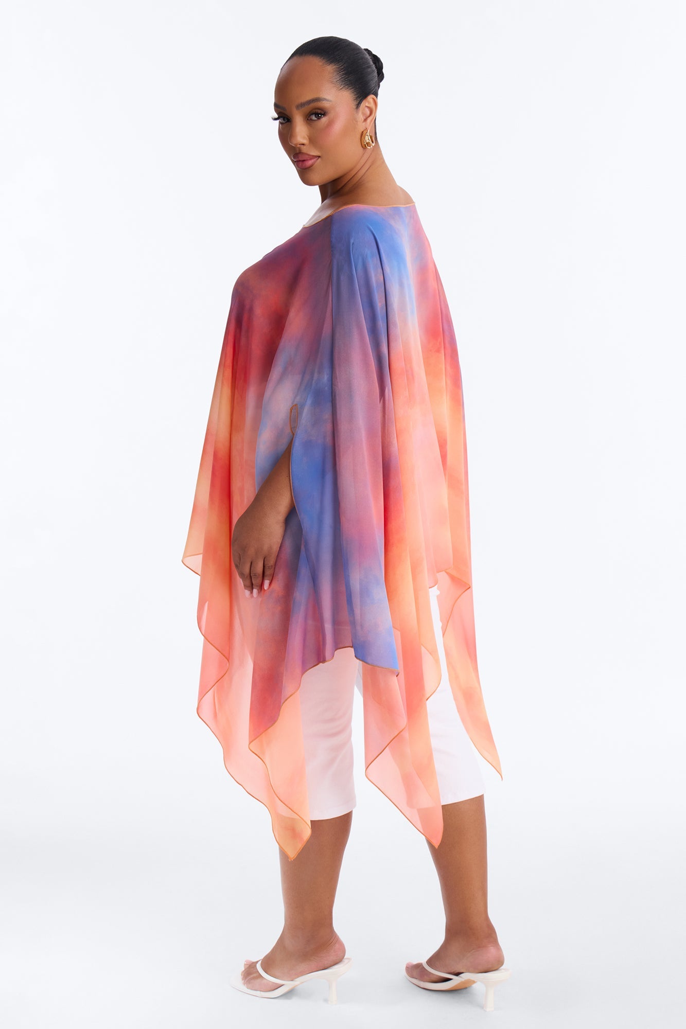 Get In Line Long Chiffon Kimono Top - Multi Color