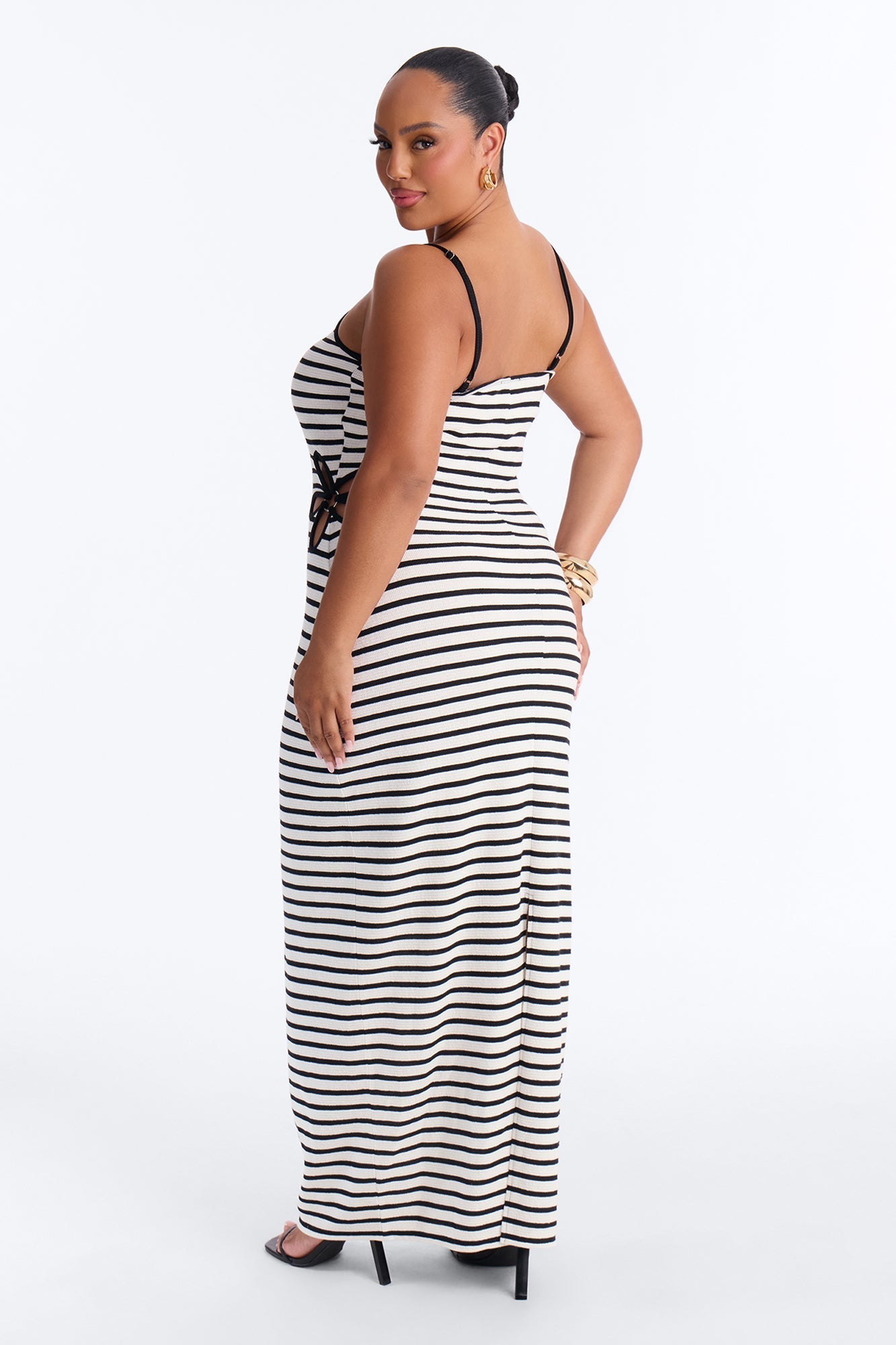 Fia Striped Ribbed Maxi Dress - Black/White