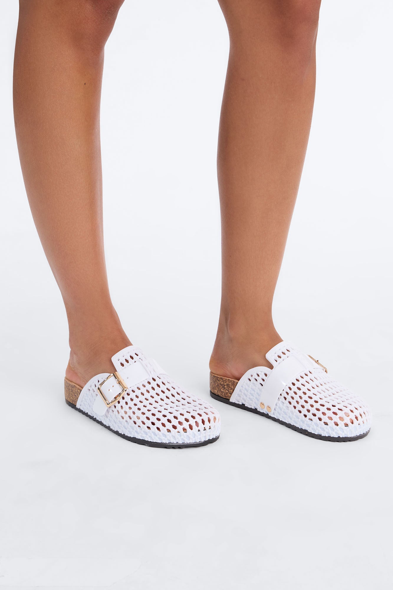 Anny Buckle Jelly Slides - White