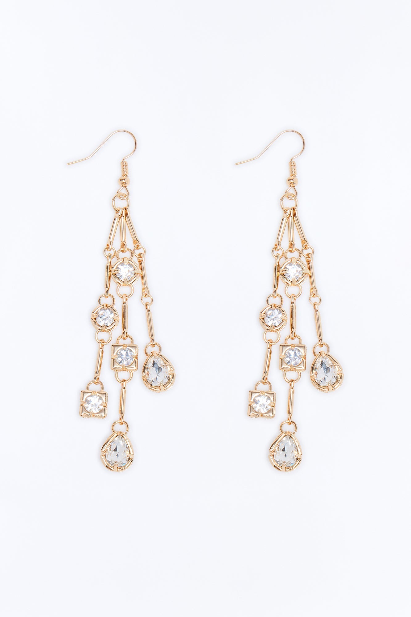 Rhinestone Twinkle Drop Earrings - Gold/Clear