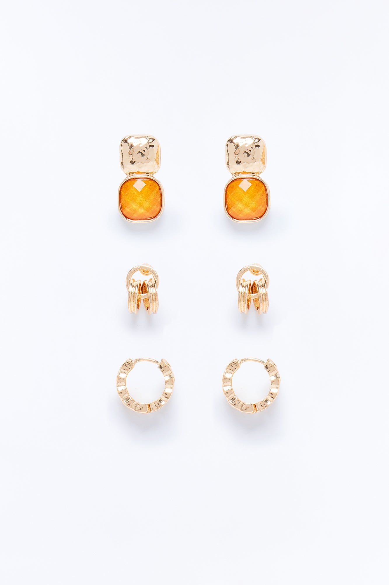 Weekend Escape 3 Pair Earring Set - Gold/Orange