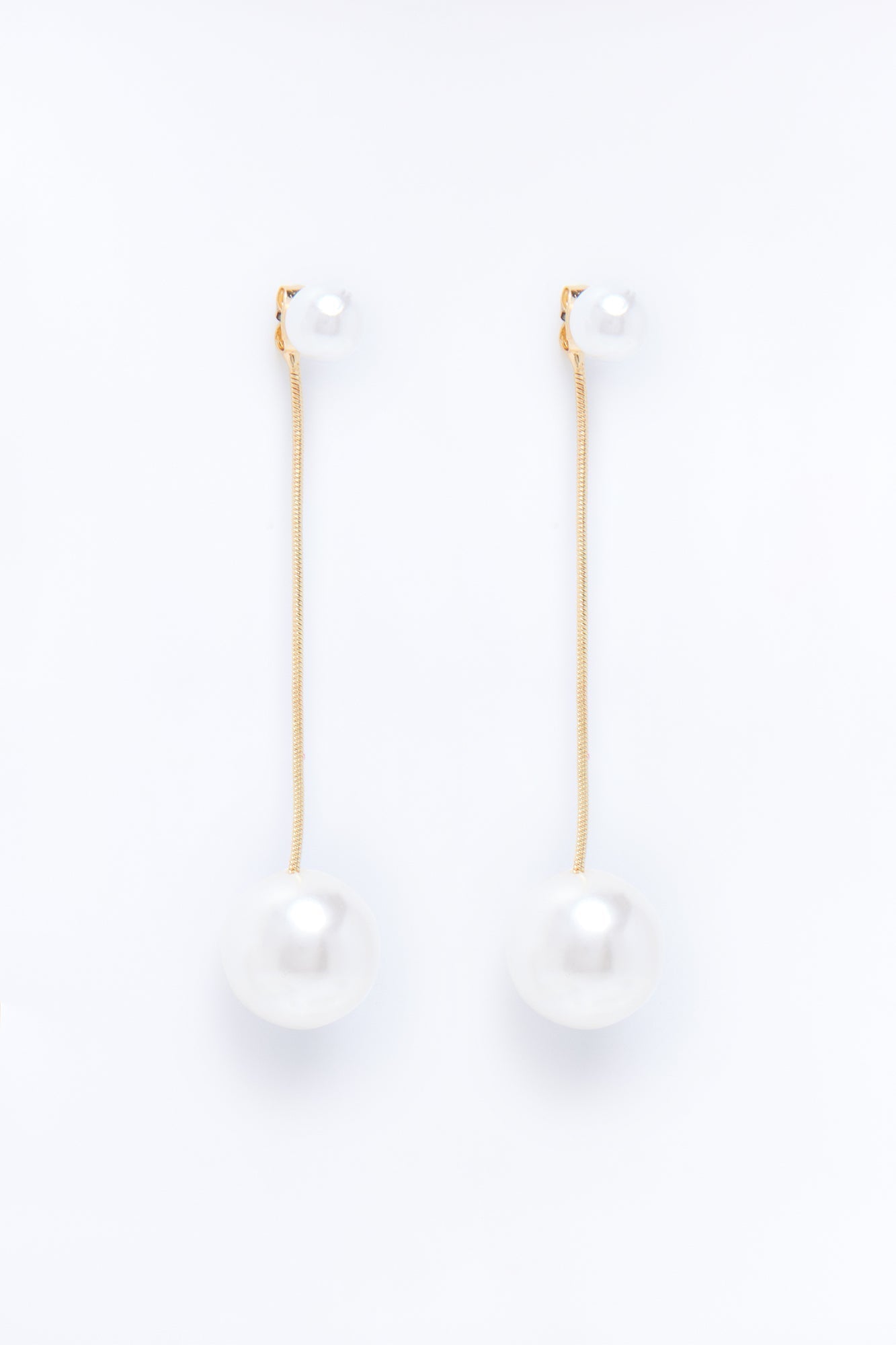 Luna Line Pearl Earrings - White/Gold