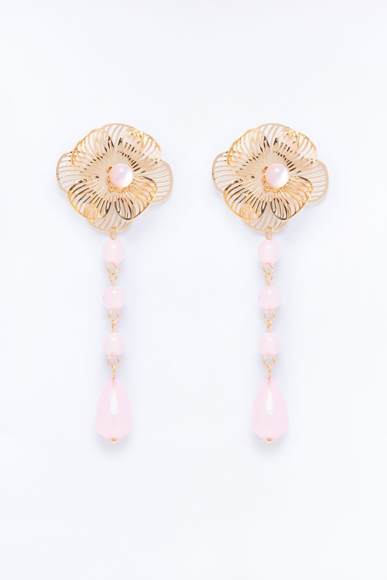 Roseveil Drop Earrings - Gold/Pink