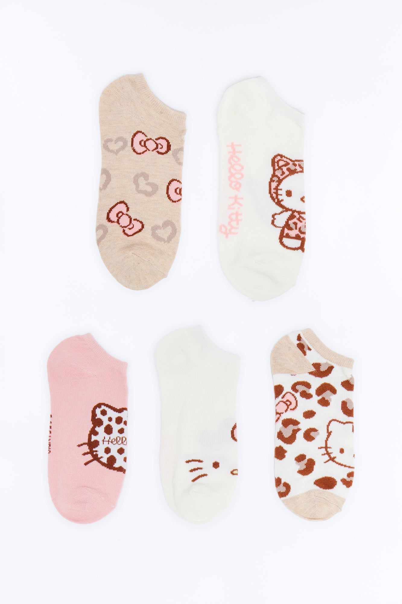 Hello Kitty Wild 5 Pack No Show Socks - Leopard