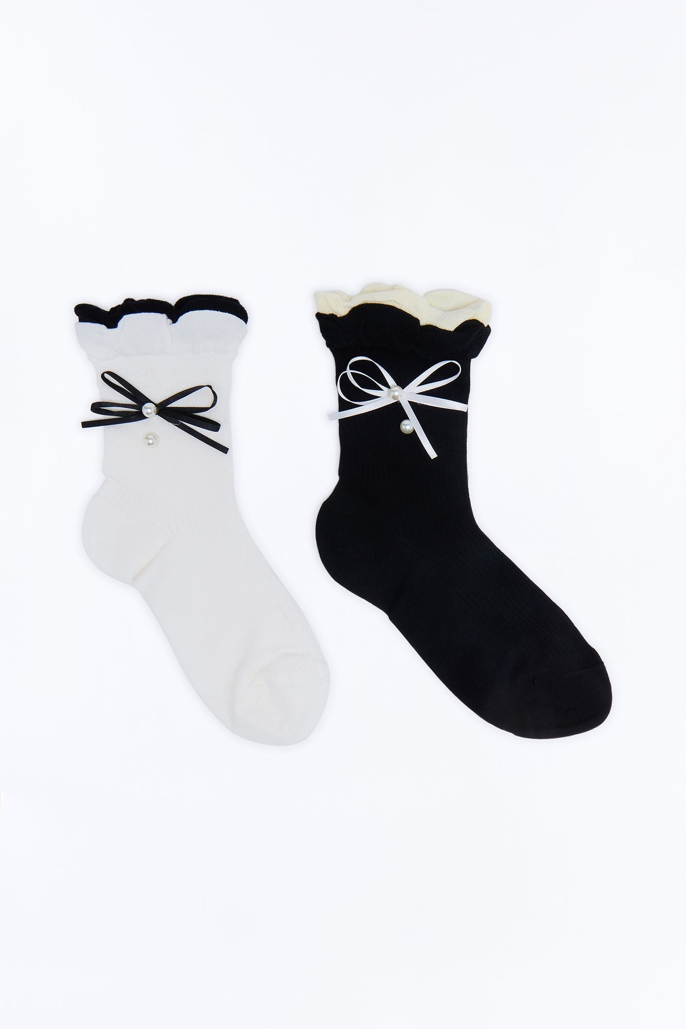 Bows And Pearls 2 Pack Crew Socks - Cream/combo