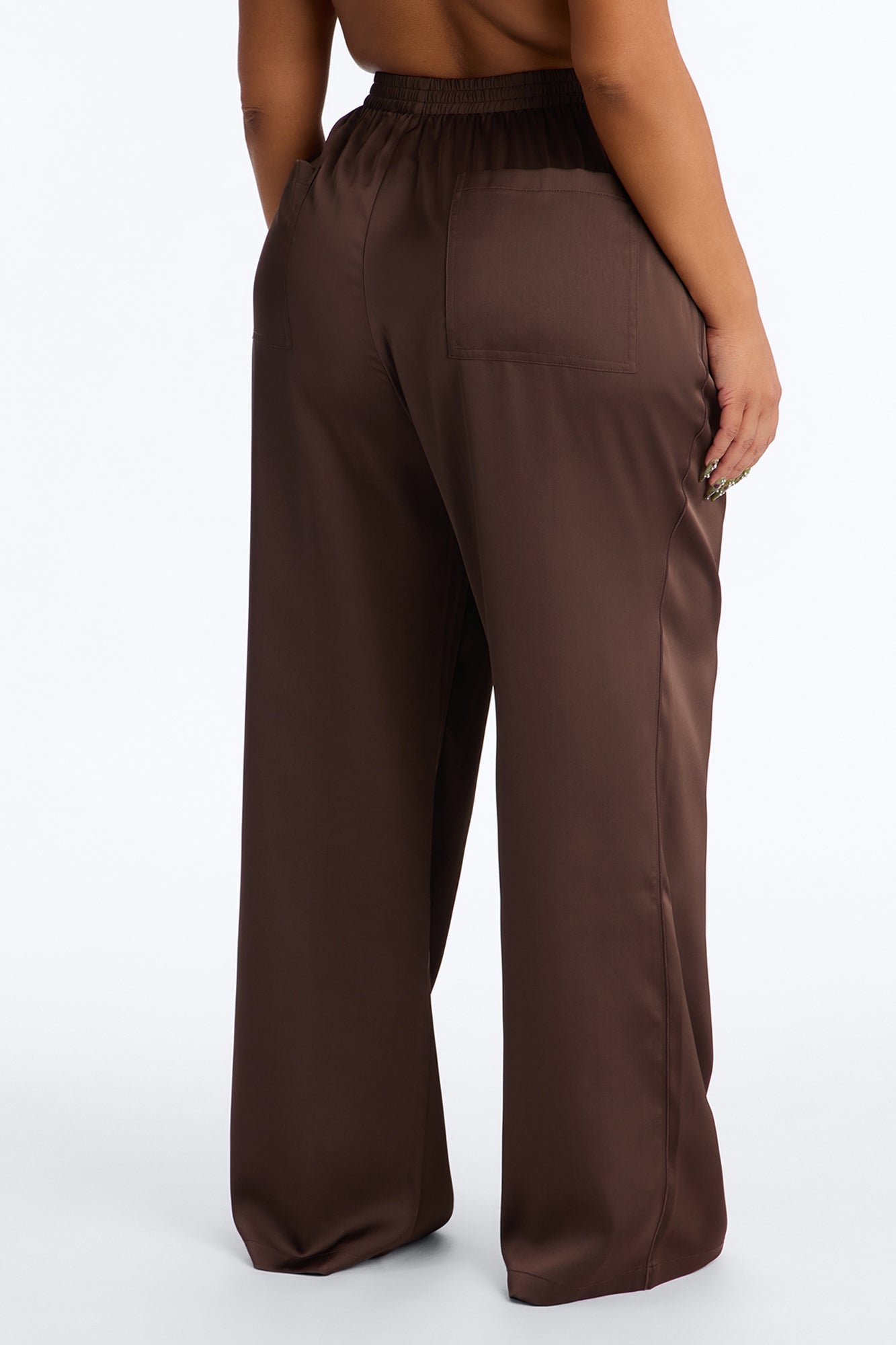 Teagan Low Rise Satin Wide Leg Pant 33″ - Chocolate