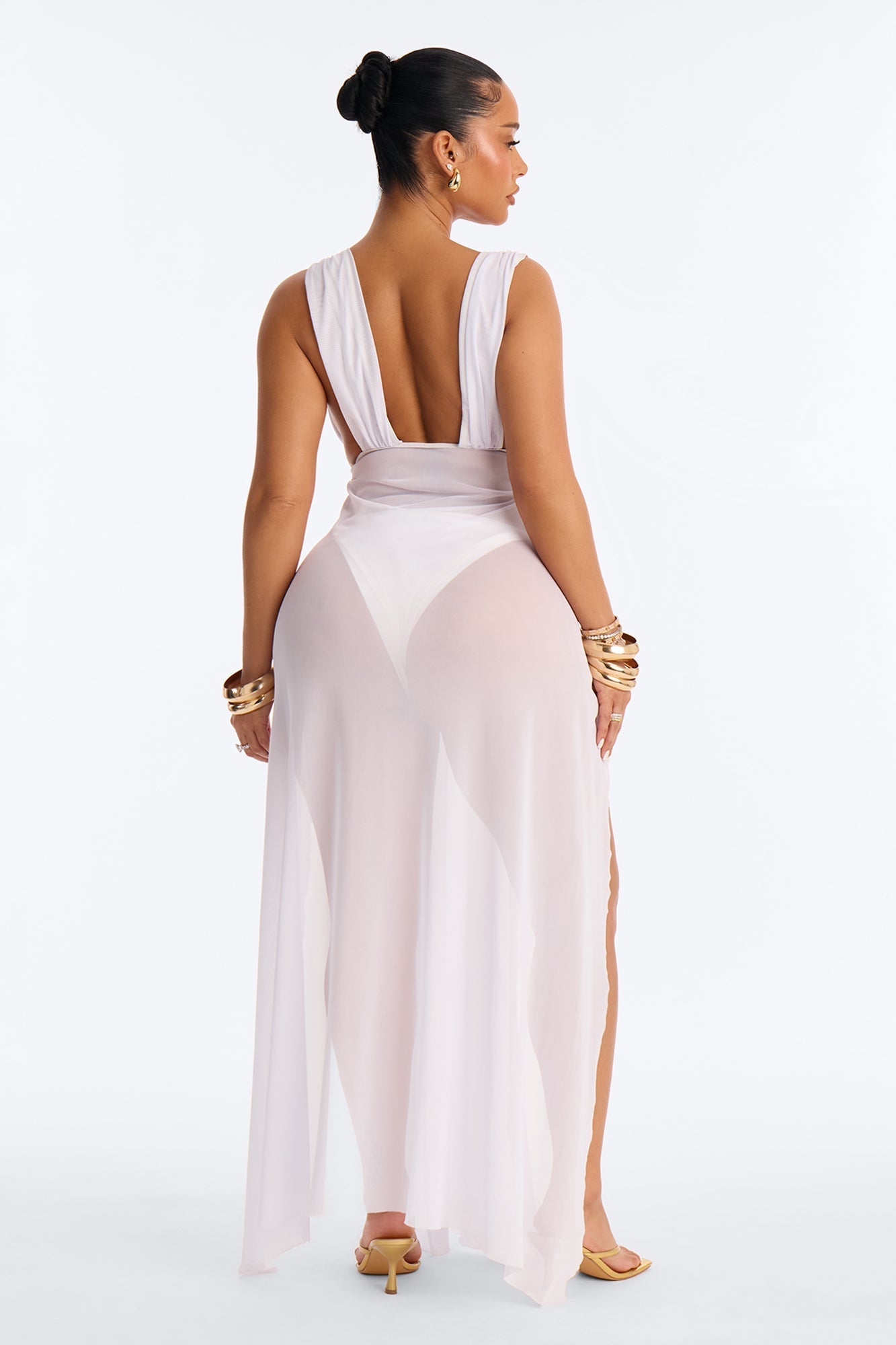 Leslie Applique High Slit Cover Up Dress - White