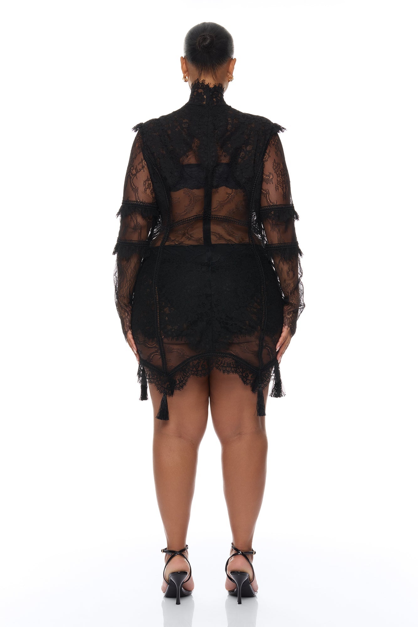 Lana Sheer Lace Mini Dress - Black