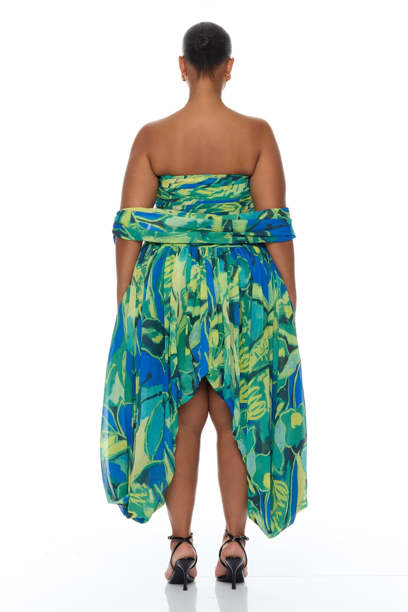 Billie Draped Scarf Chiffon Maxi Dress - Green/combo NEWFASHIONEDGE