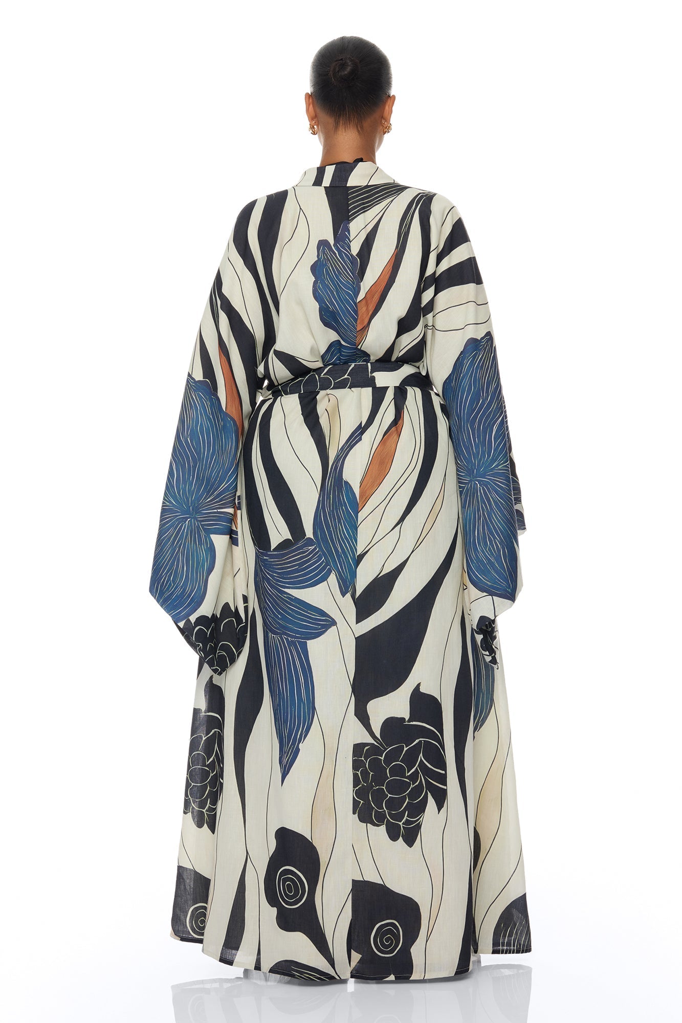 Daniella Bell Sleeve Linen Kimono - Navy/combo