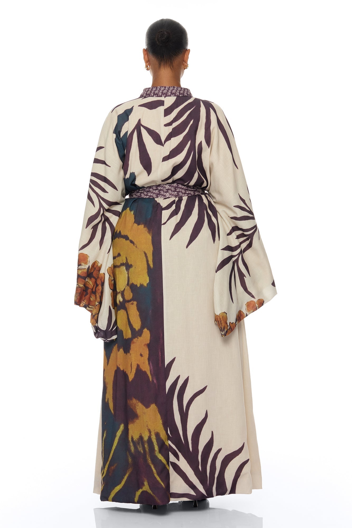 Samira Tie Waist Linen Maxi Dress - Taupe/combo NEWFASHIONEDGE