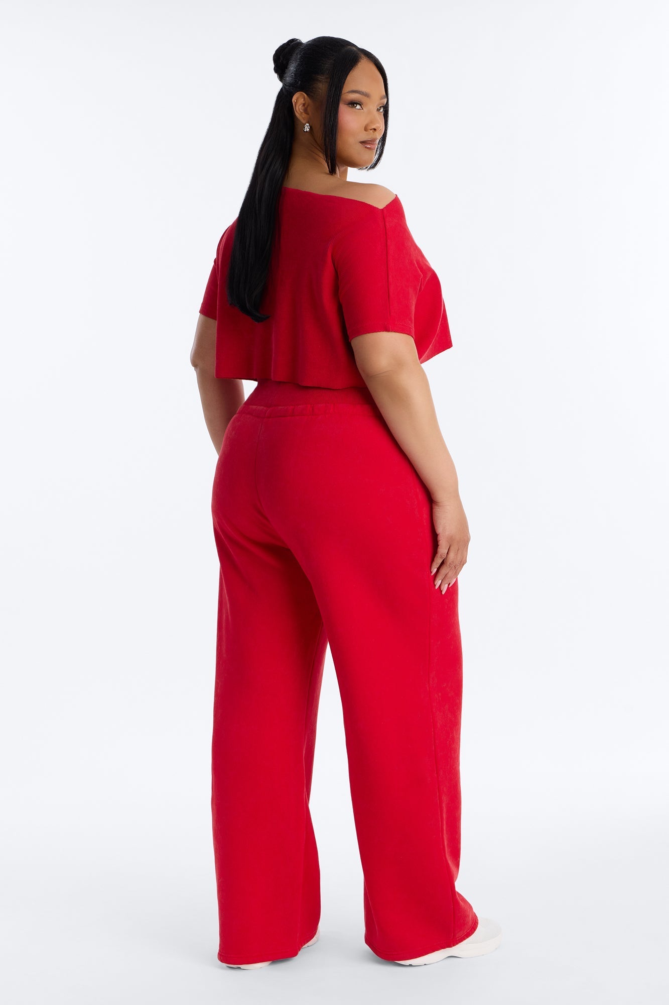 Mila Off Shoulder Top And Sweatpant Set - Red