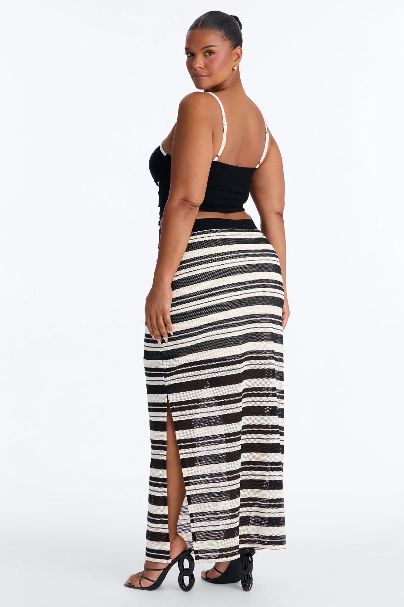 Monaco Striped Crotchet Skirt Set - Black/White