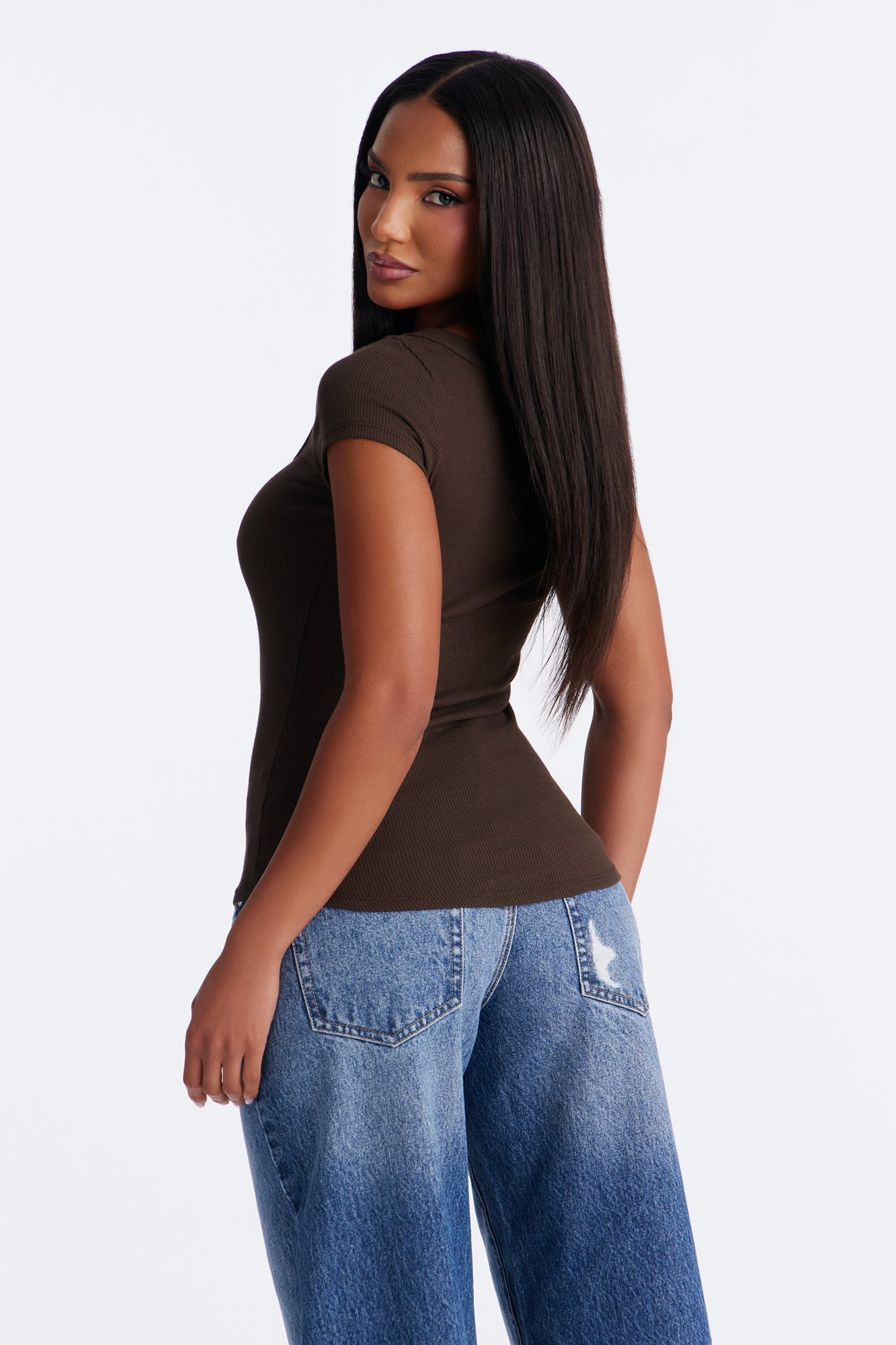 Everyday Ribbed Cap Sleeve Baby Tee - Brown