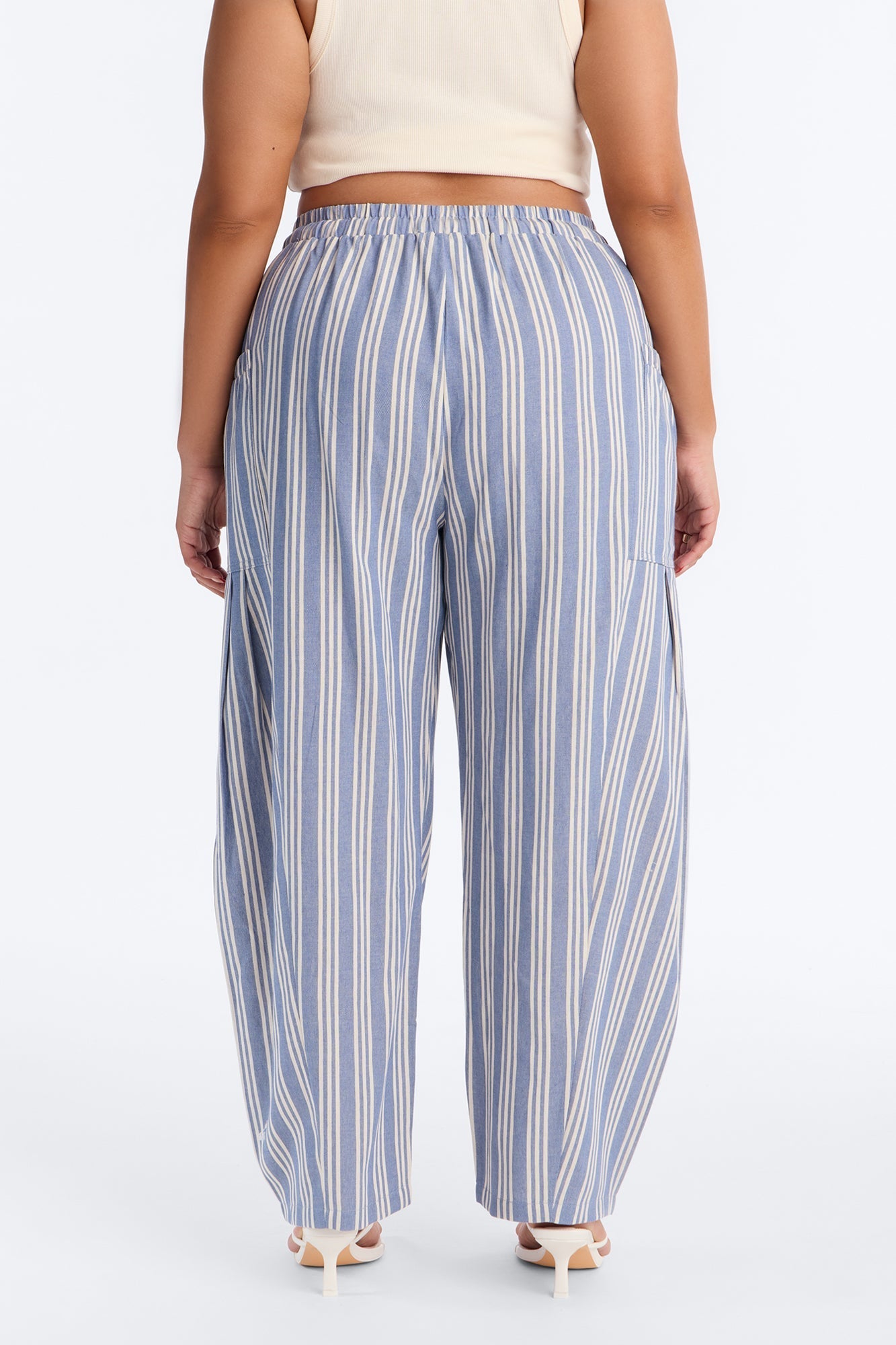 Coastal Barrel Leg Striped Pants - Blue