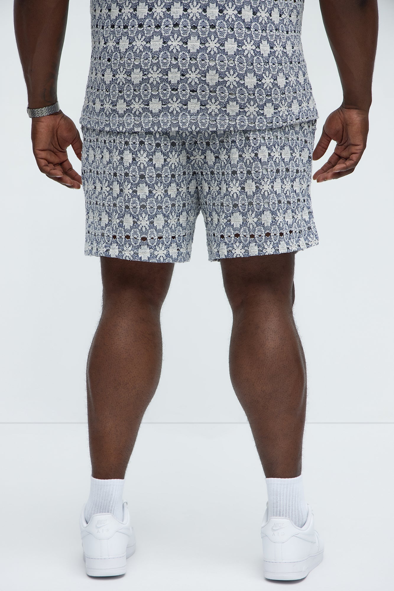 Patterned Open Knit Shorts - Blue/combo