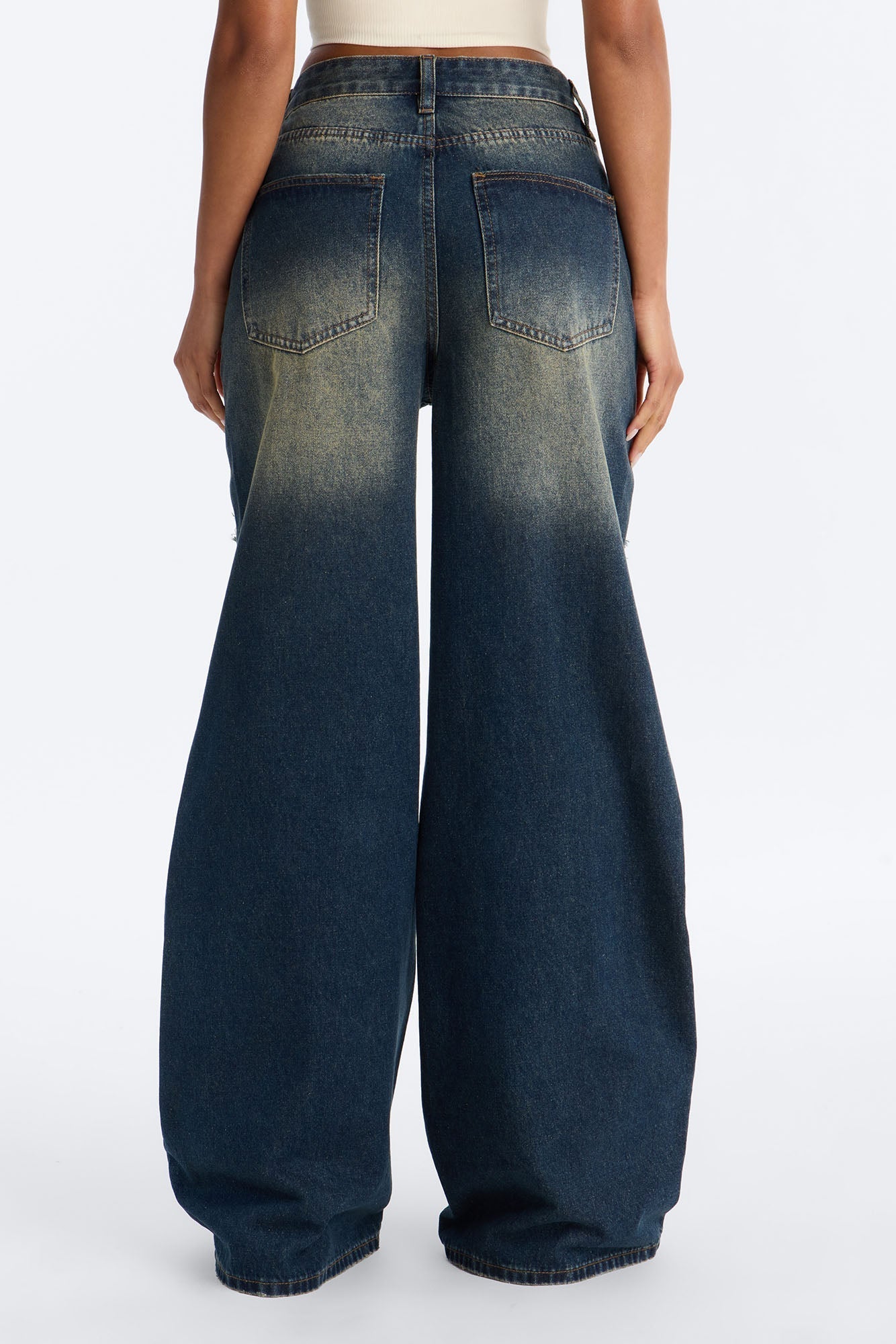 Wild Girl Belted Overlay Ripped Jeans - Dark Wash