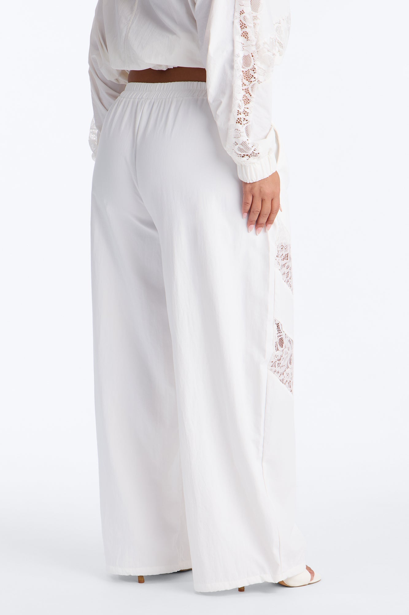 Sweet Addiction Lace Trim Windbreaker Pant - White