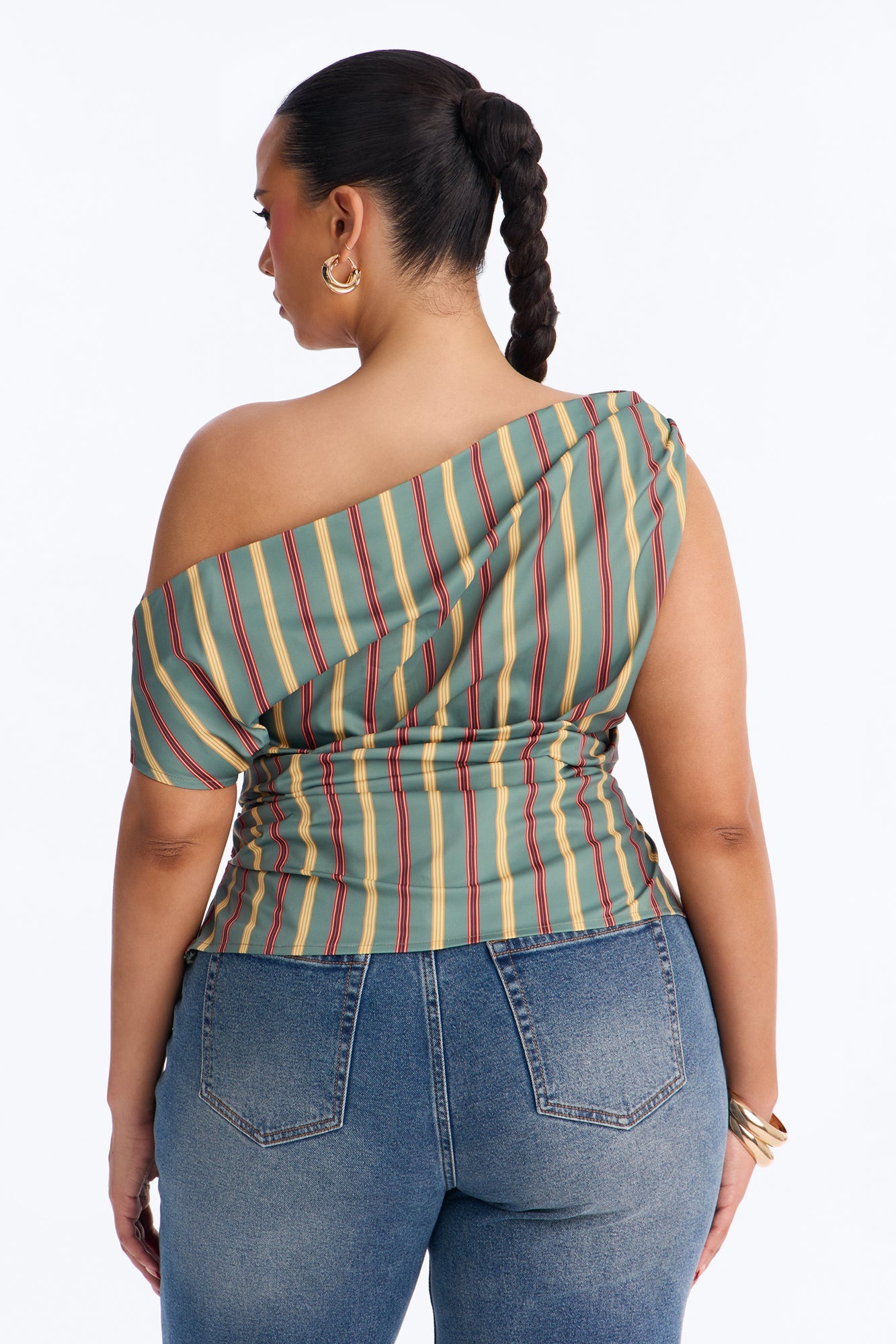 Set The Tone One Shoulder Striped Top - Green/combo