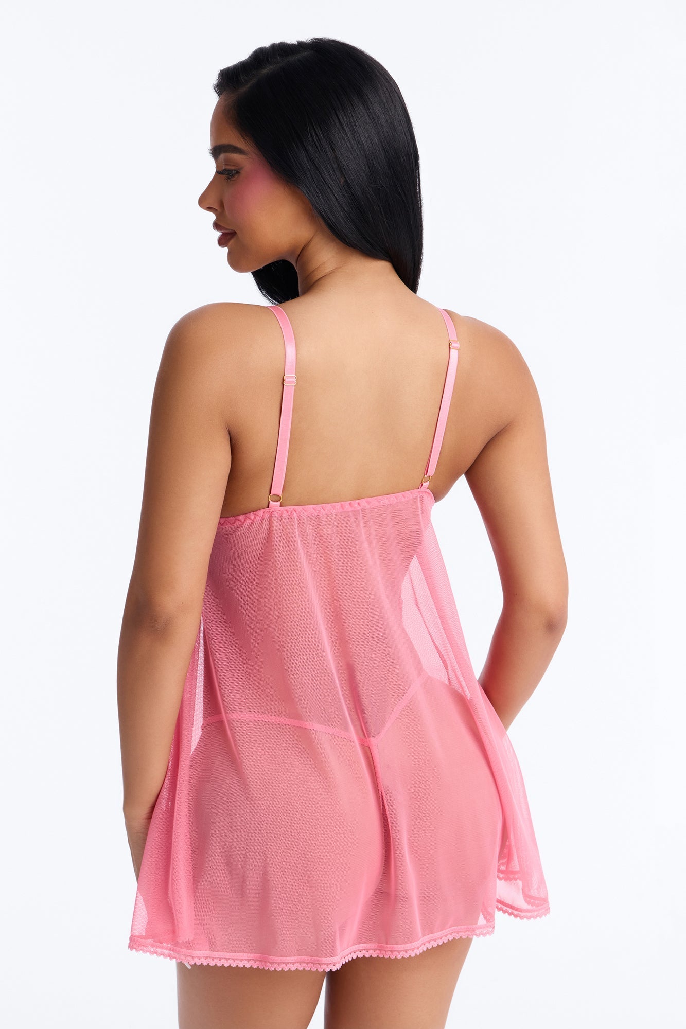 Pace Yourself Sheer Flyaway Layered Lace Cups Babydoll - Pink