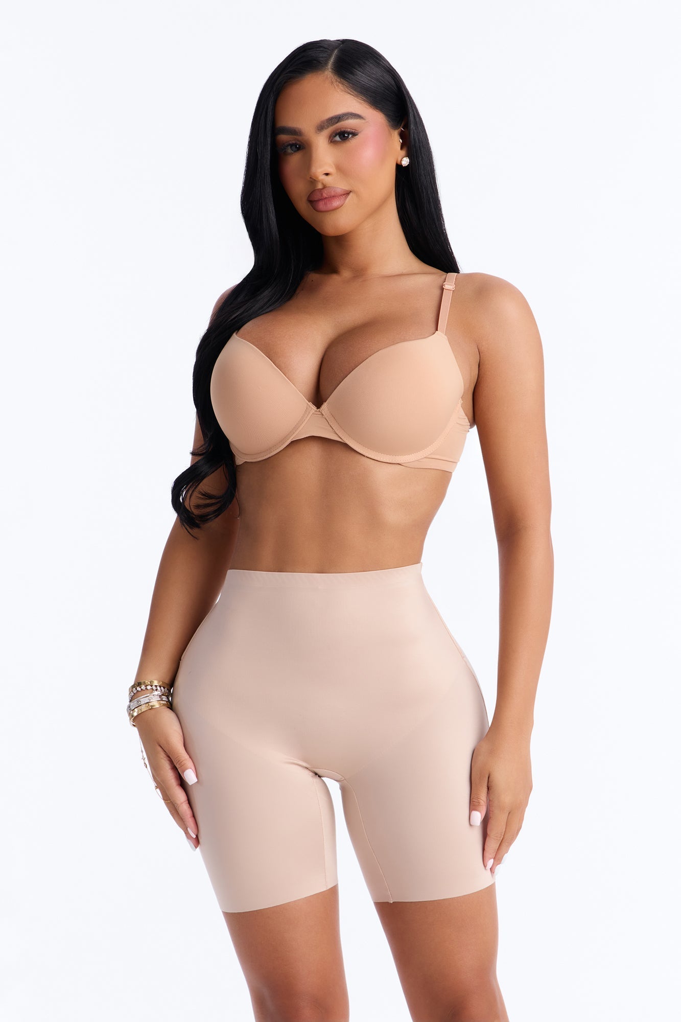 Curve Appeal Plunge Back Mid-Thigh Shapewear Short - Nude