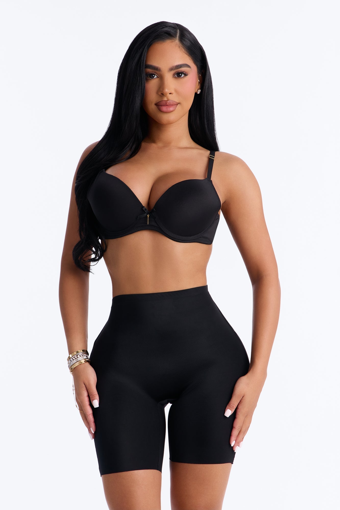 Curve Appeal Plunge Back Mid-Thigh Shapewear Short - Black
