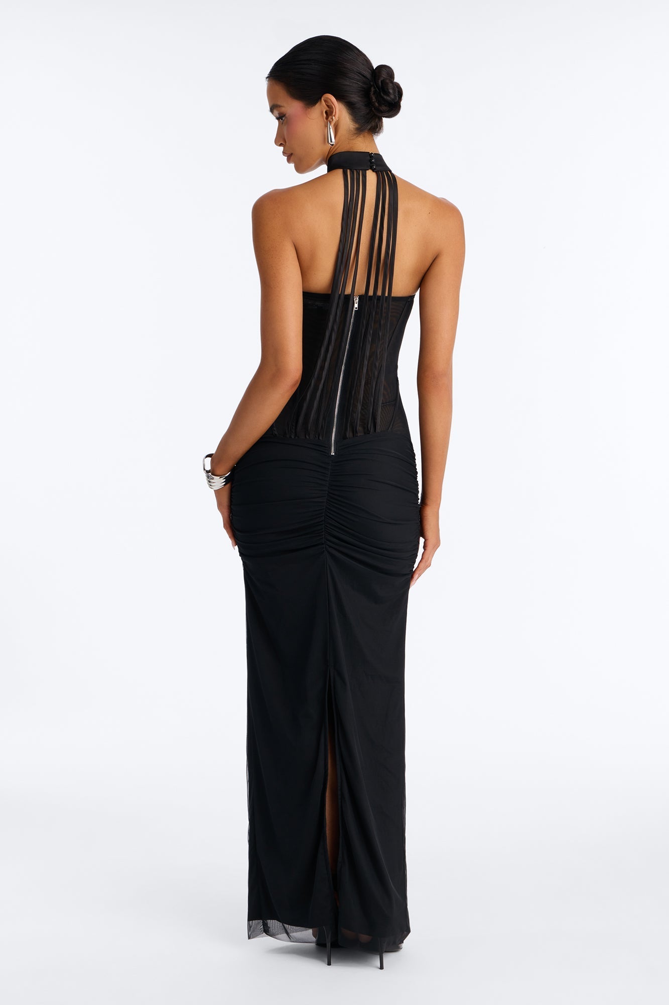 Allison Sheer Corset Maxi Dress - Black