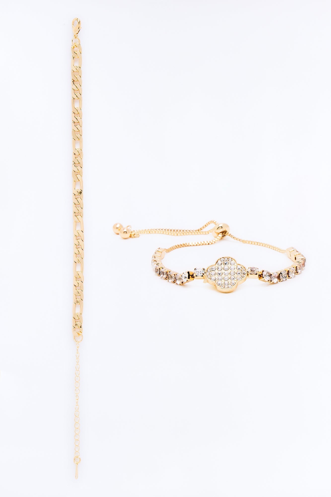 Shine On Clover 2 Piece Anklet Set - Gold