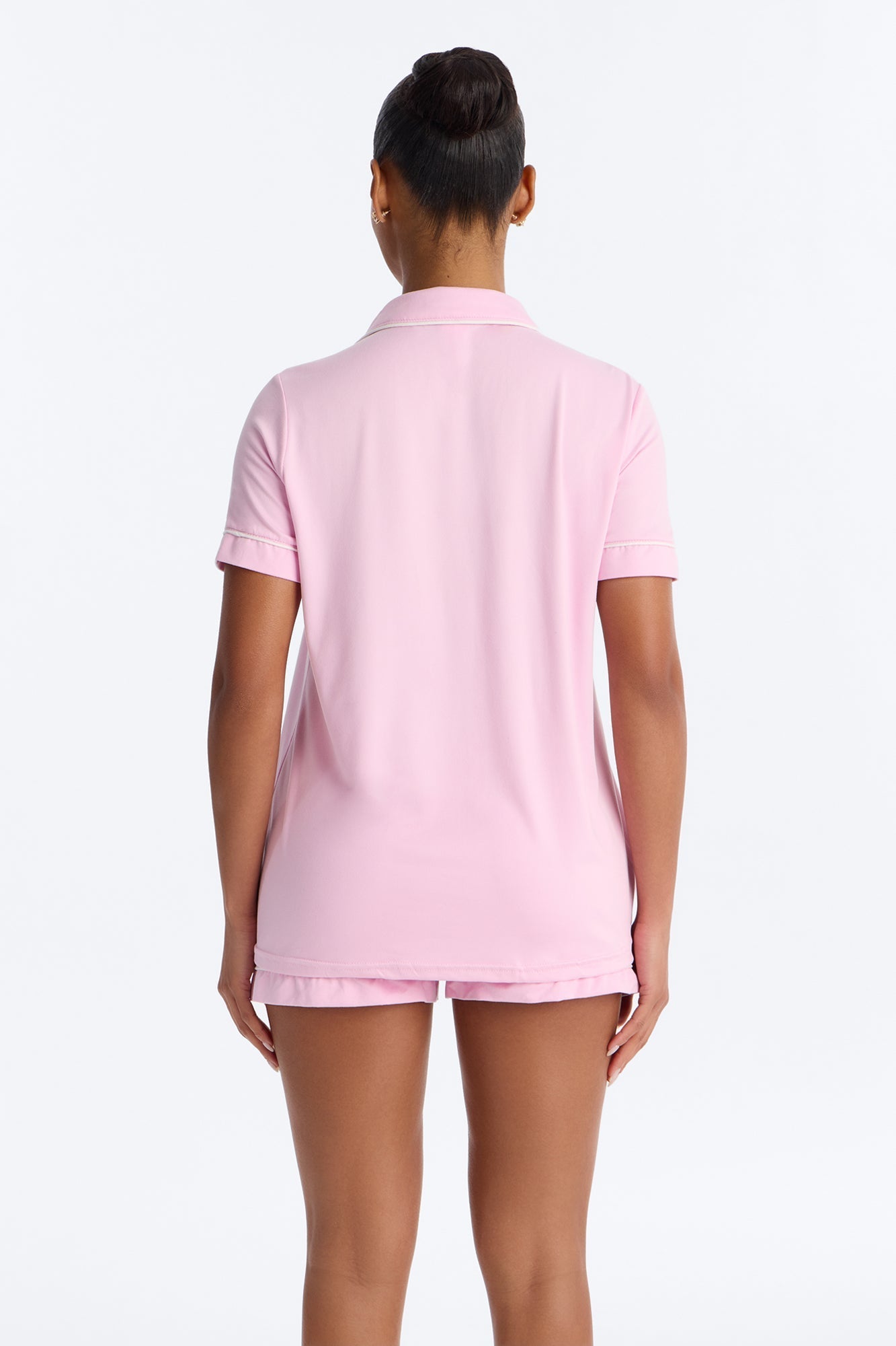 Blush Nights Button Up Short Sleeve PJ Short Set - Light Pink