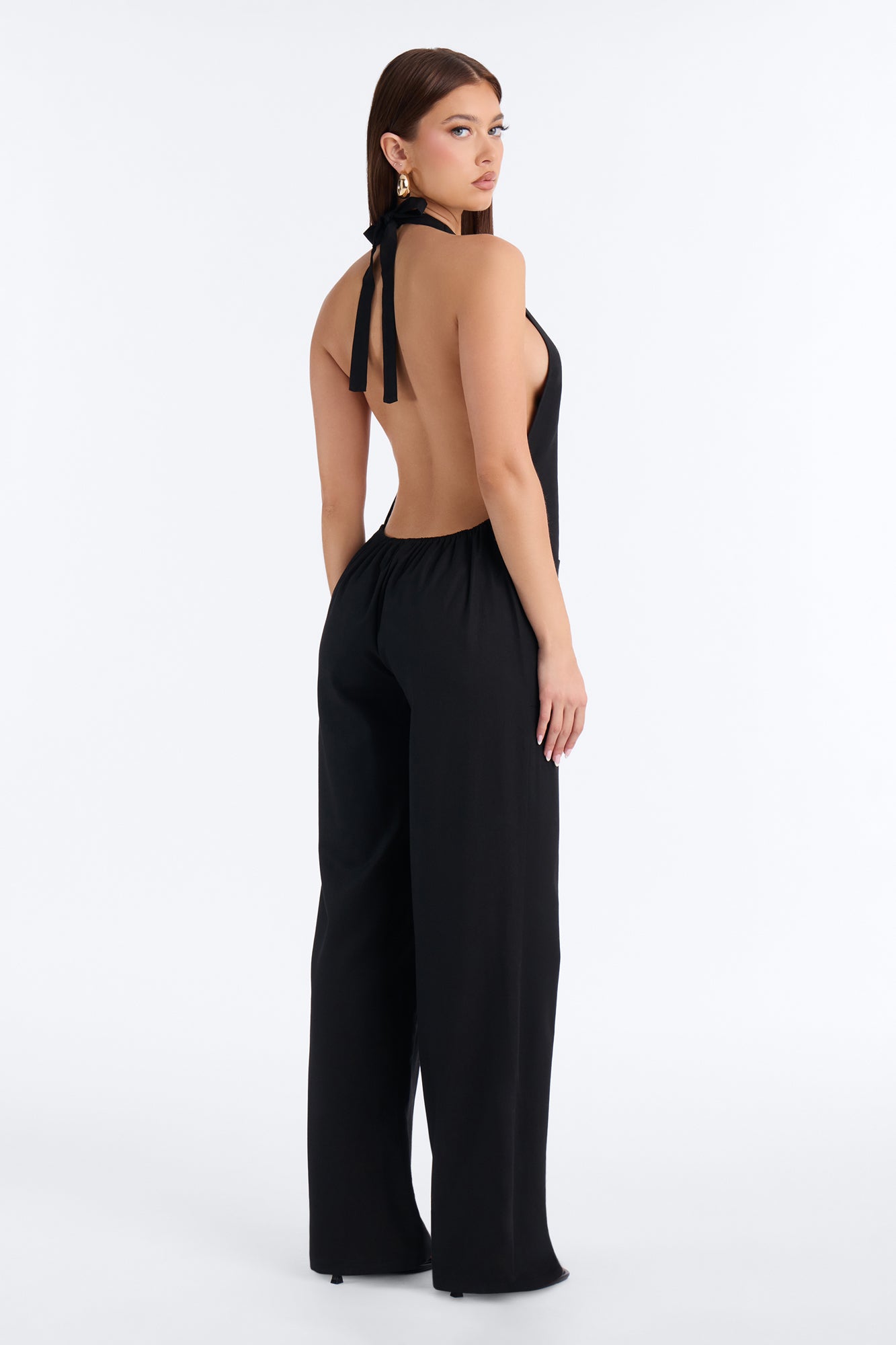 Nelly Linen Backless Jumpsuit - Black
