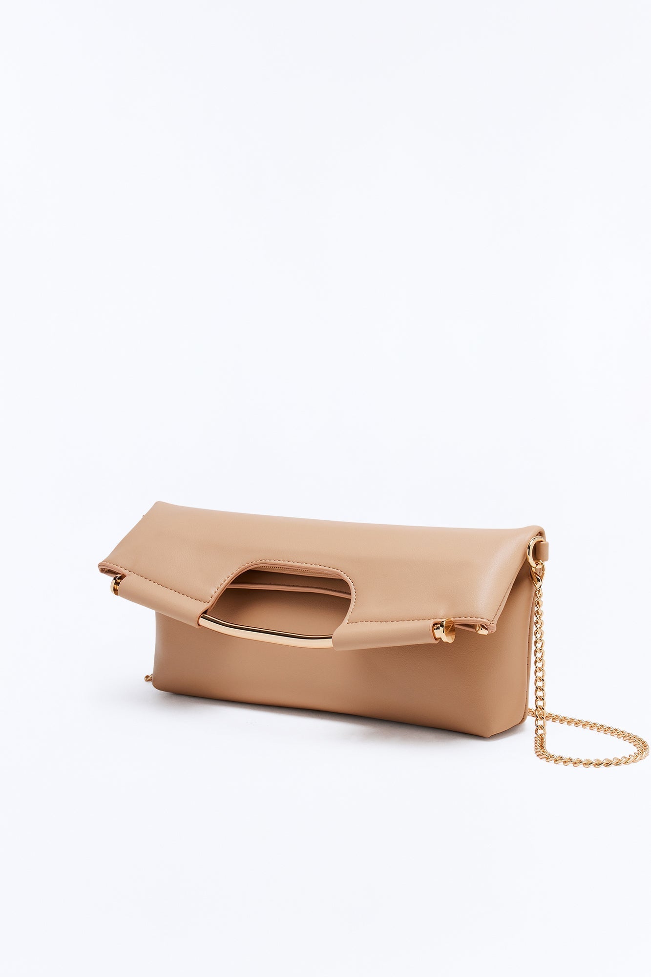 Lights Out Faux Leather Clutch - Nude