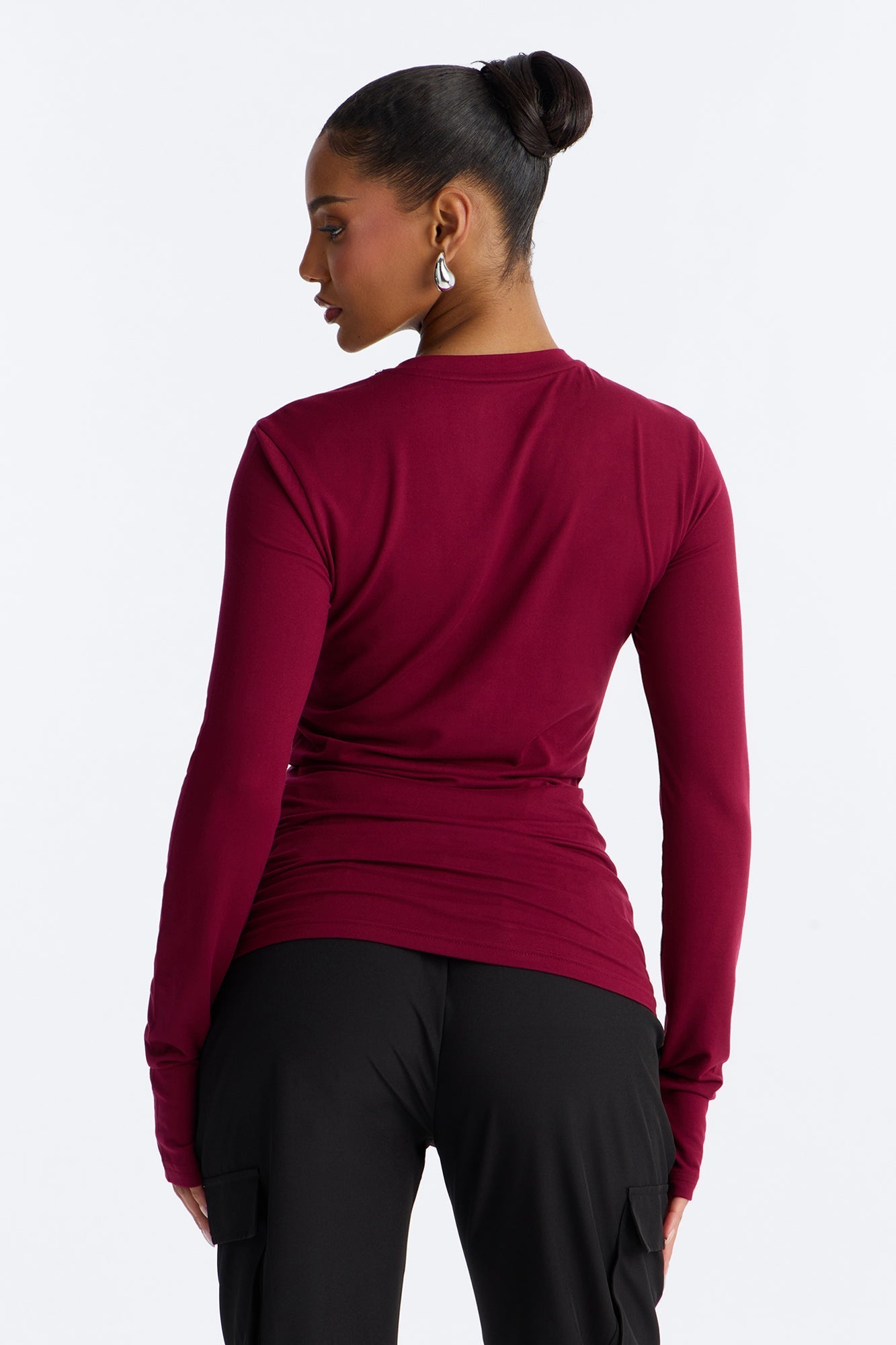 Daily Shift Long Sleeve Stretch Under Scrub Shirt - Wine