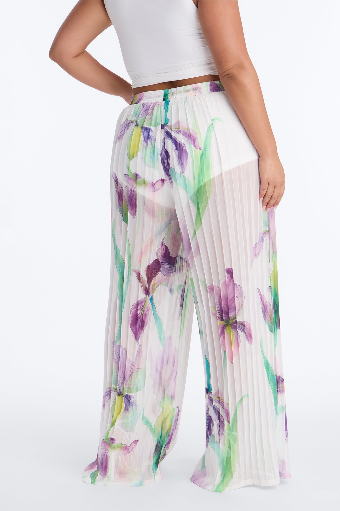Daniella Pleated Chiffon Wide Leg Pant - Ivory/combo