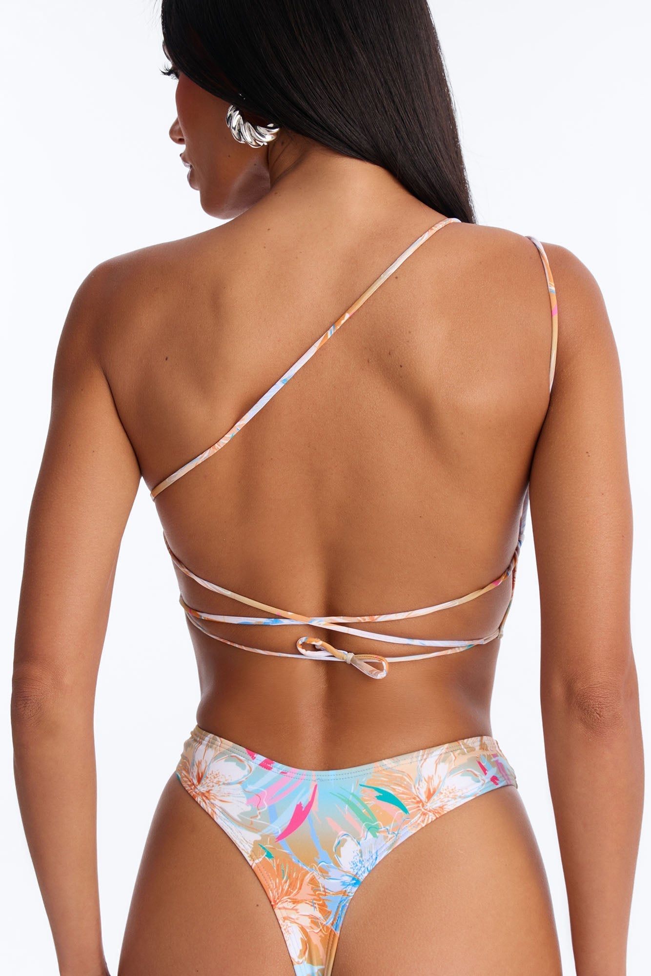 Ocean Soul Asymmetrical Strappy Back Ties O-Rings 1 Piece Swimsuit - Multi Color