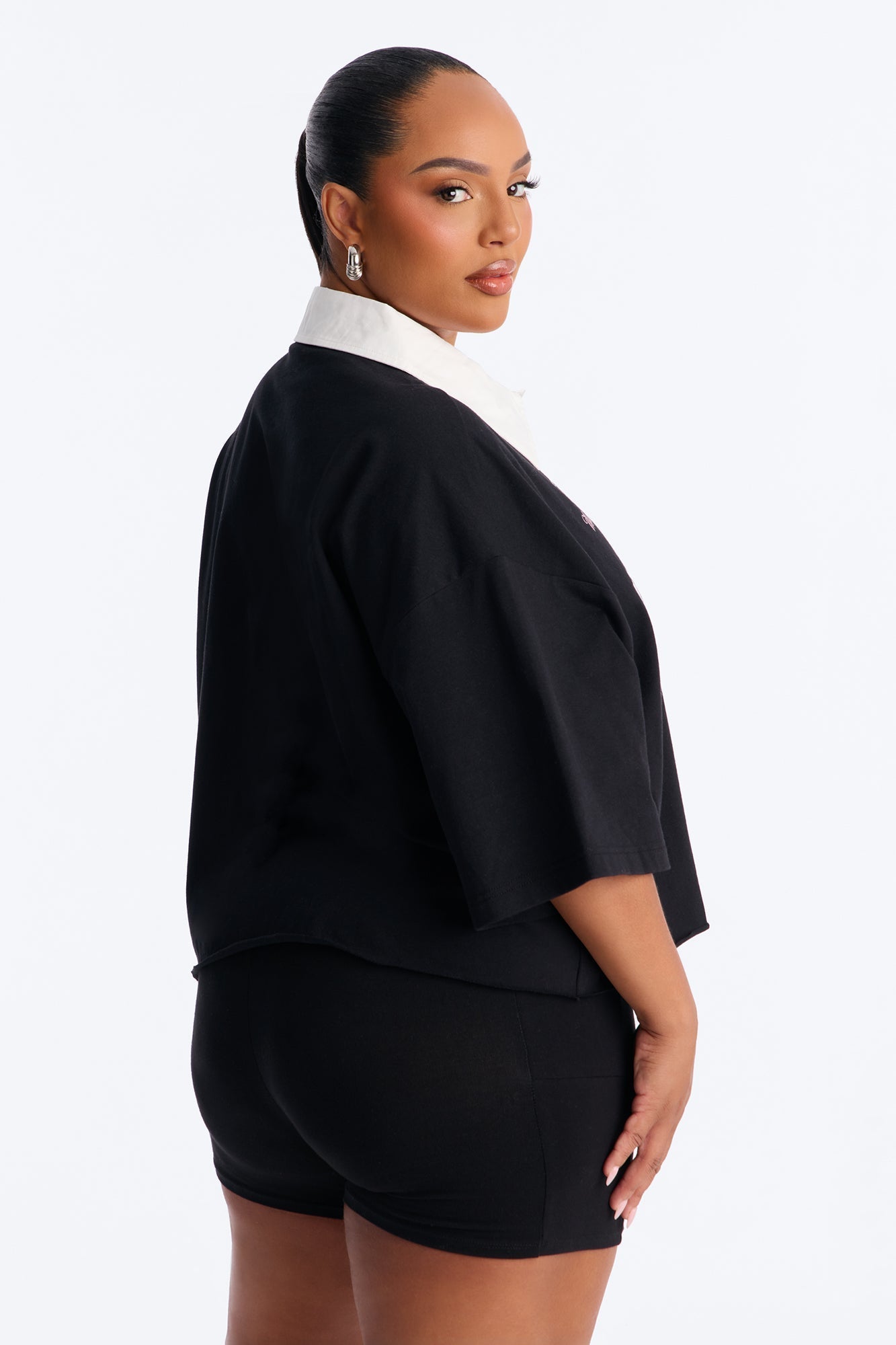 Champs Oversized Cropped Polo - Black