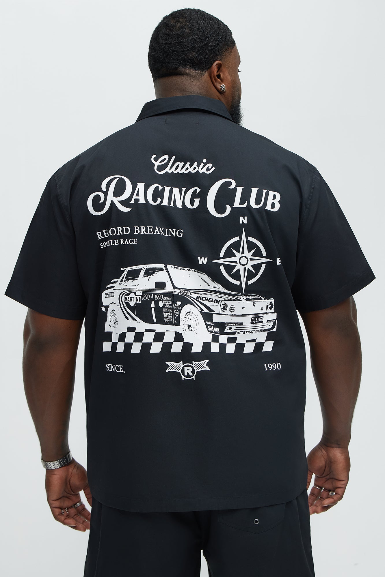 Racing Club Short Sleeve Button Down Shirt - Black
