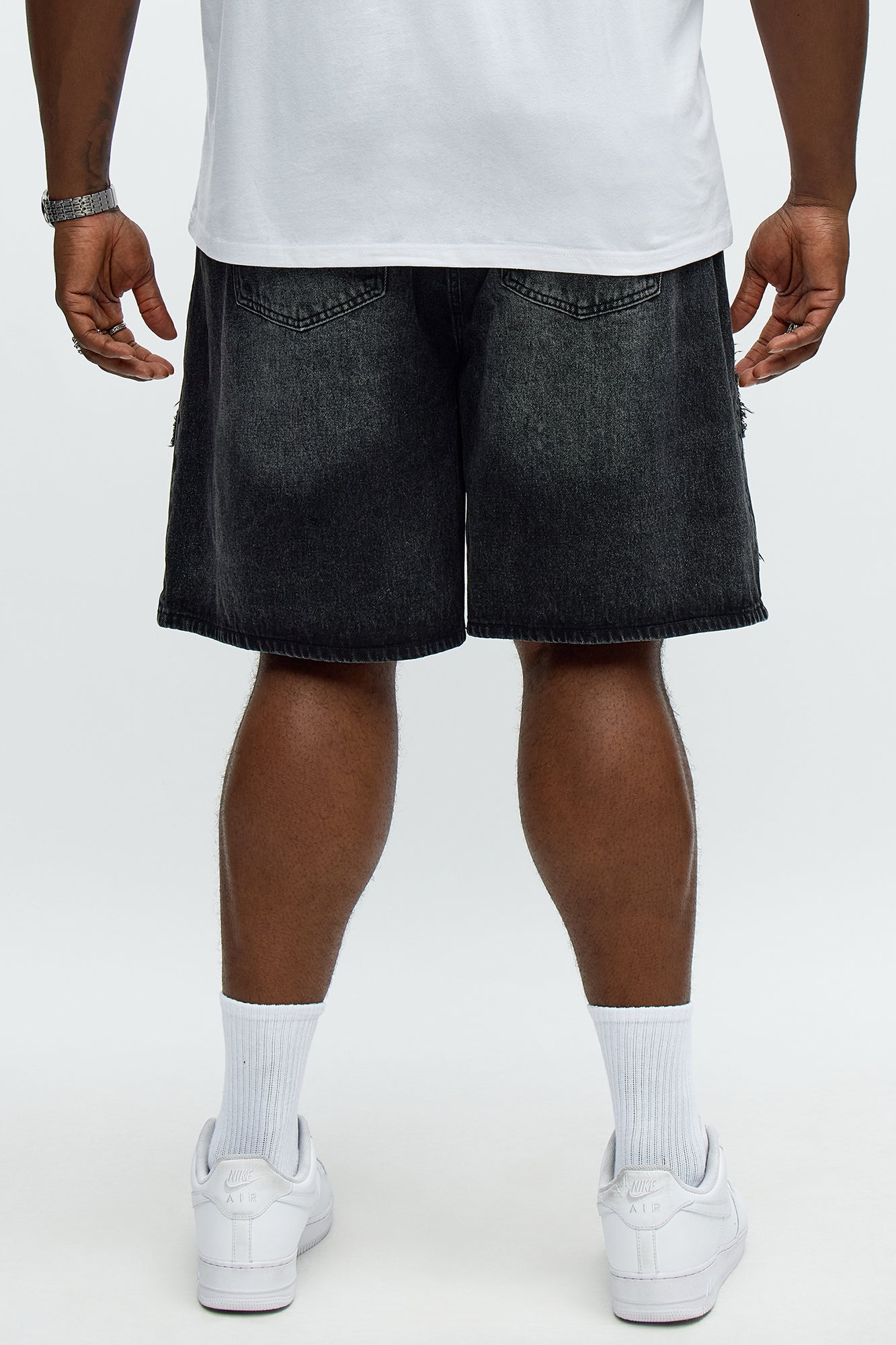 Relaxed Rugged Fray Denim Shorts - Black Wash