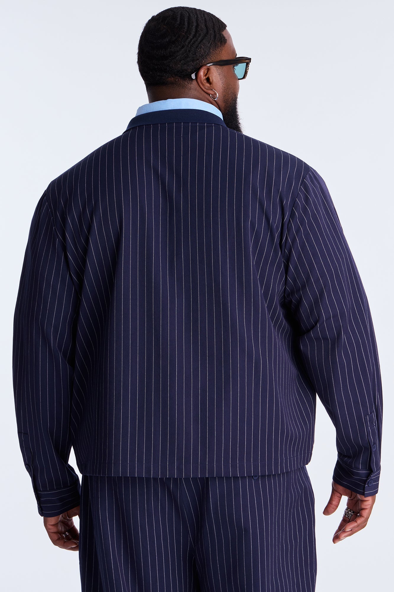Straight Striped Elevated Shirt Jacket - Navy