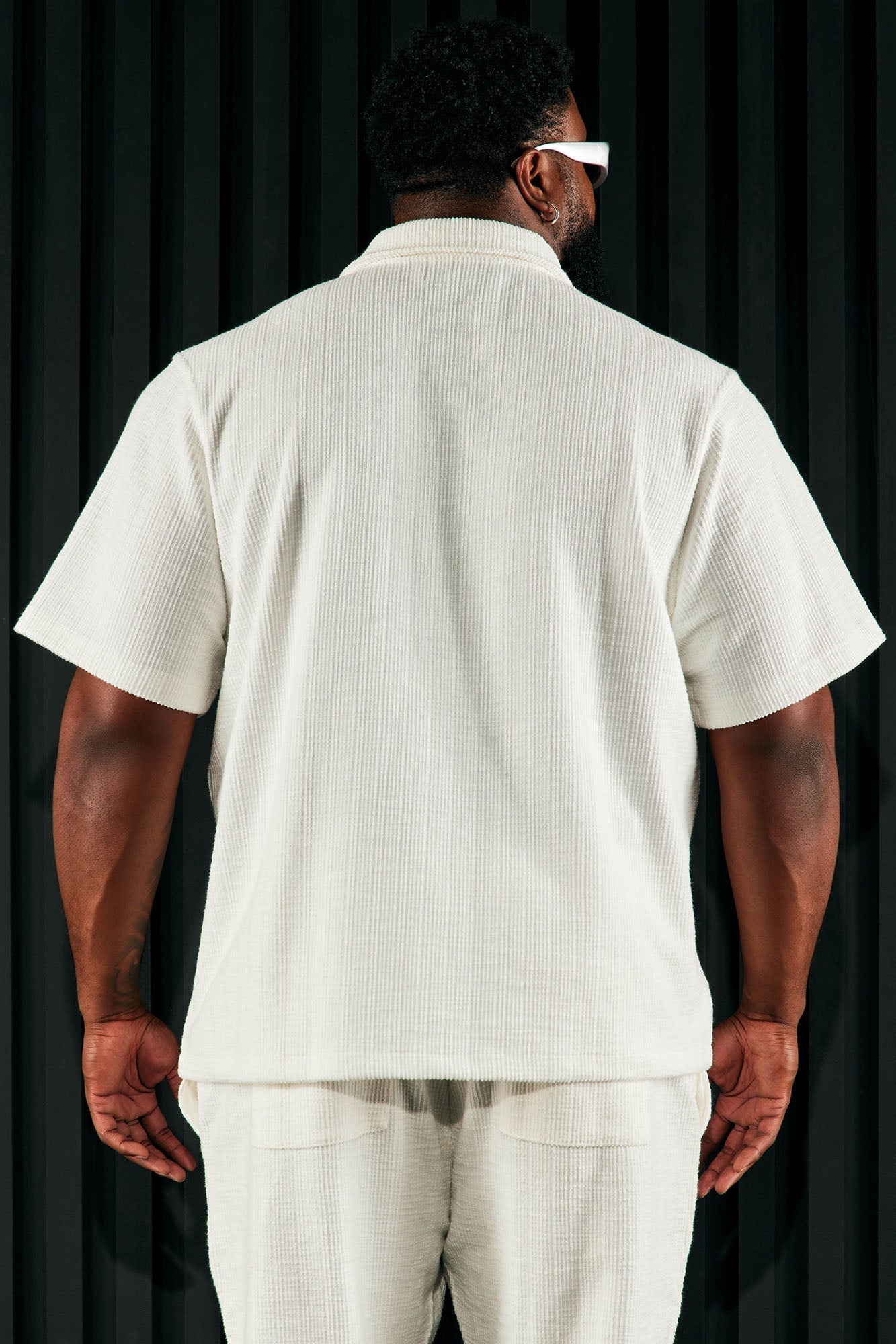 Dean Textured Short Sleeve Button Up Shirt - White