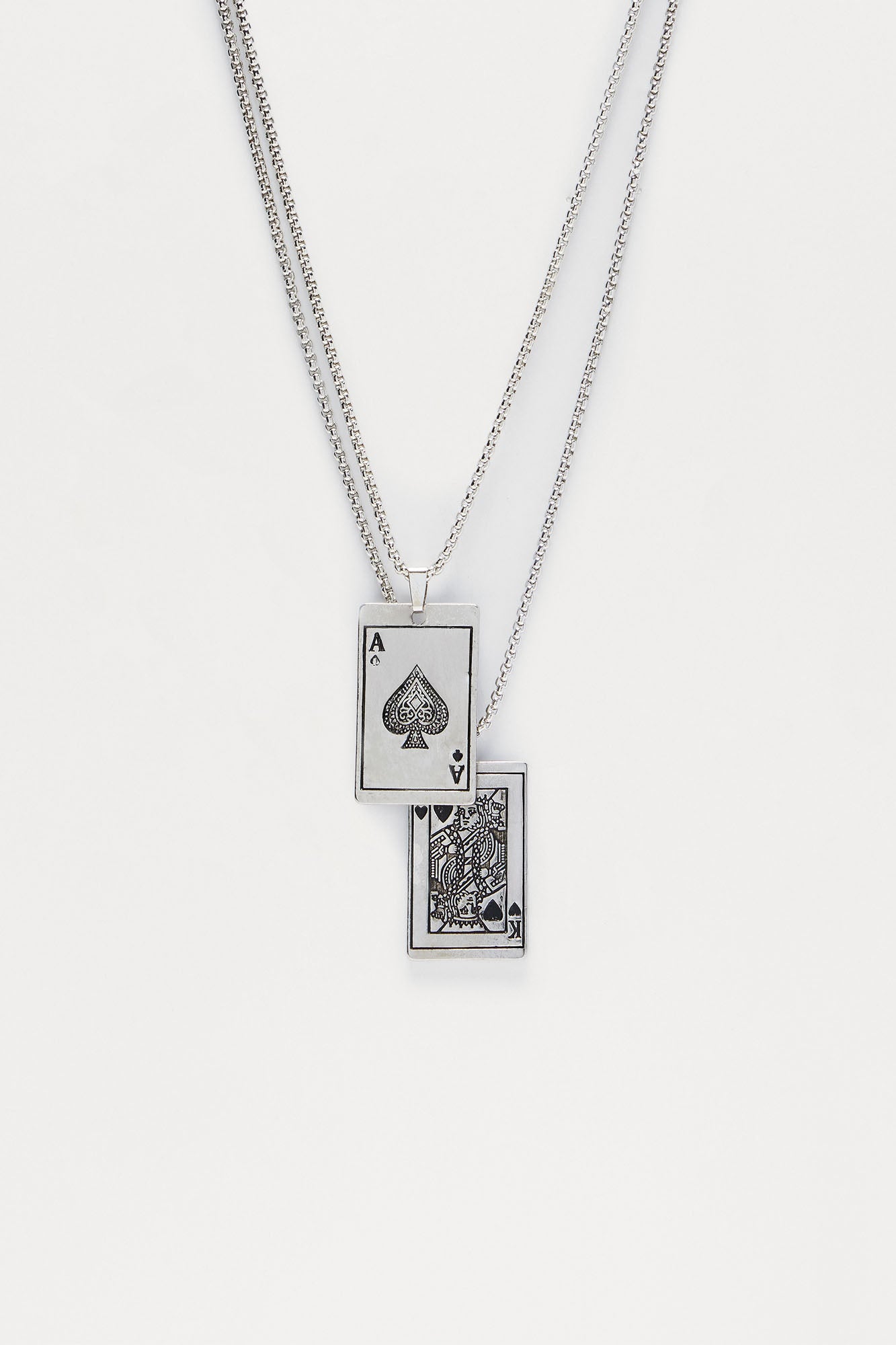 Royal Pair 2 Piece Layered Pendant Necklace Set - Silver