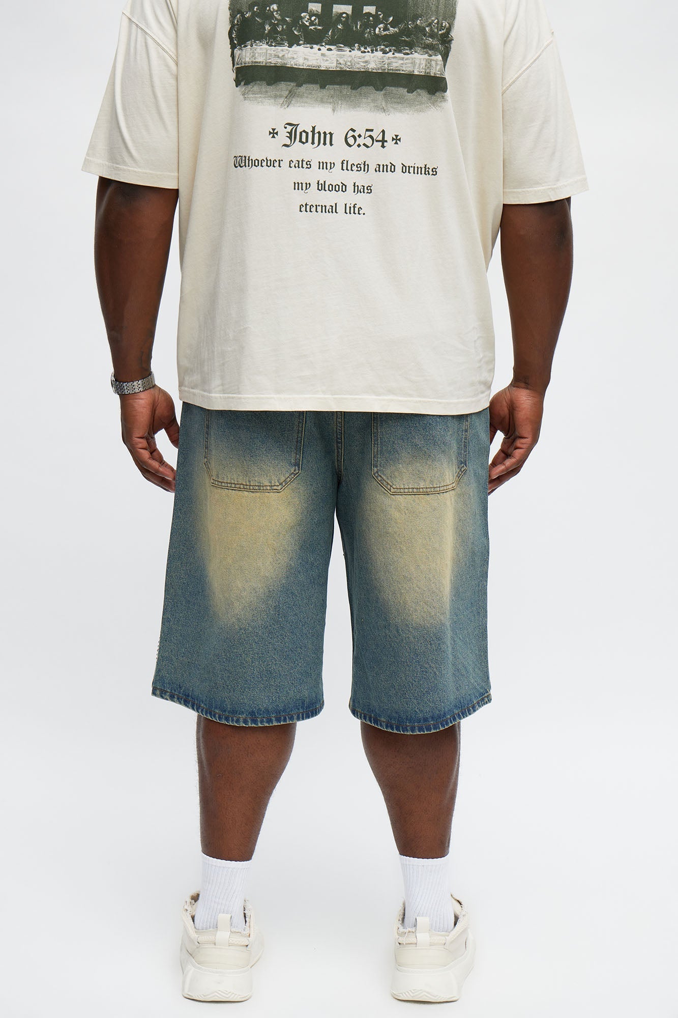 Baggy Notch Jeweled Denim Short - Vintage Blue Wash