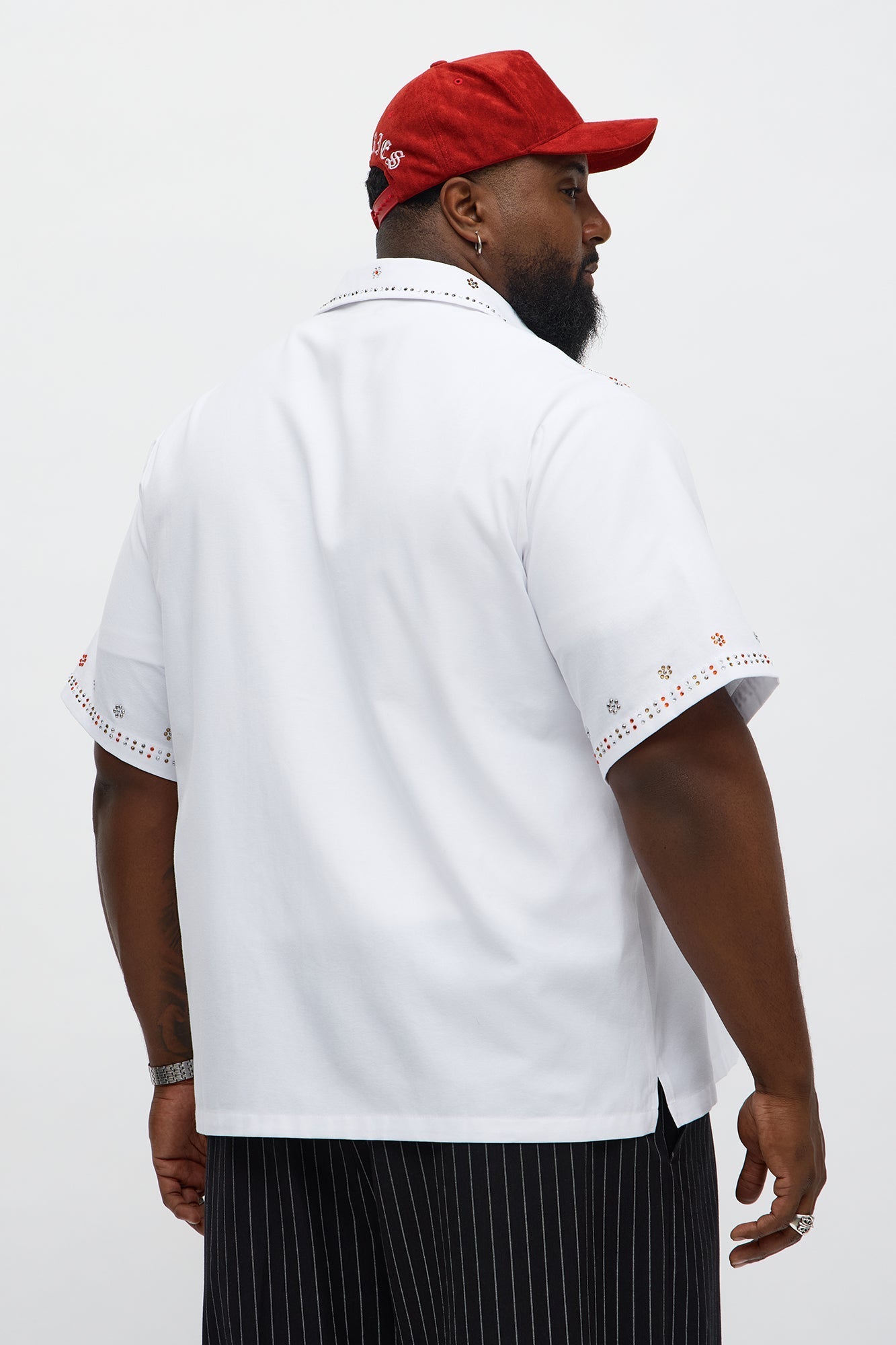 Midnight Blossom Rhinestone Button Up - White