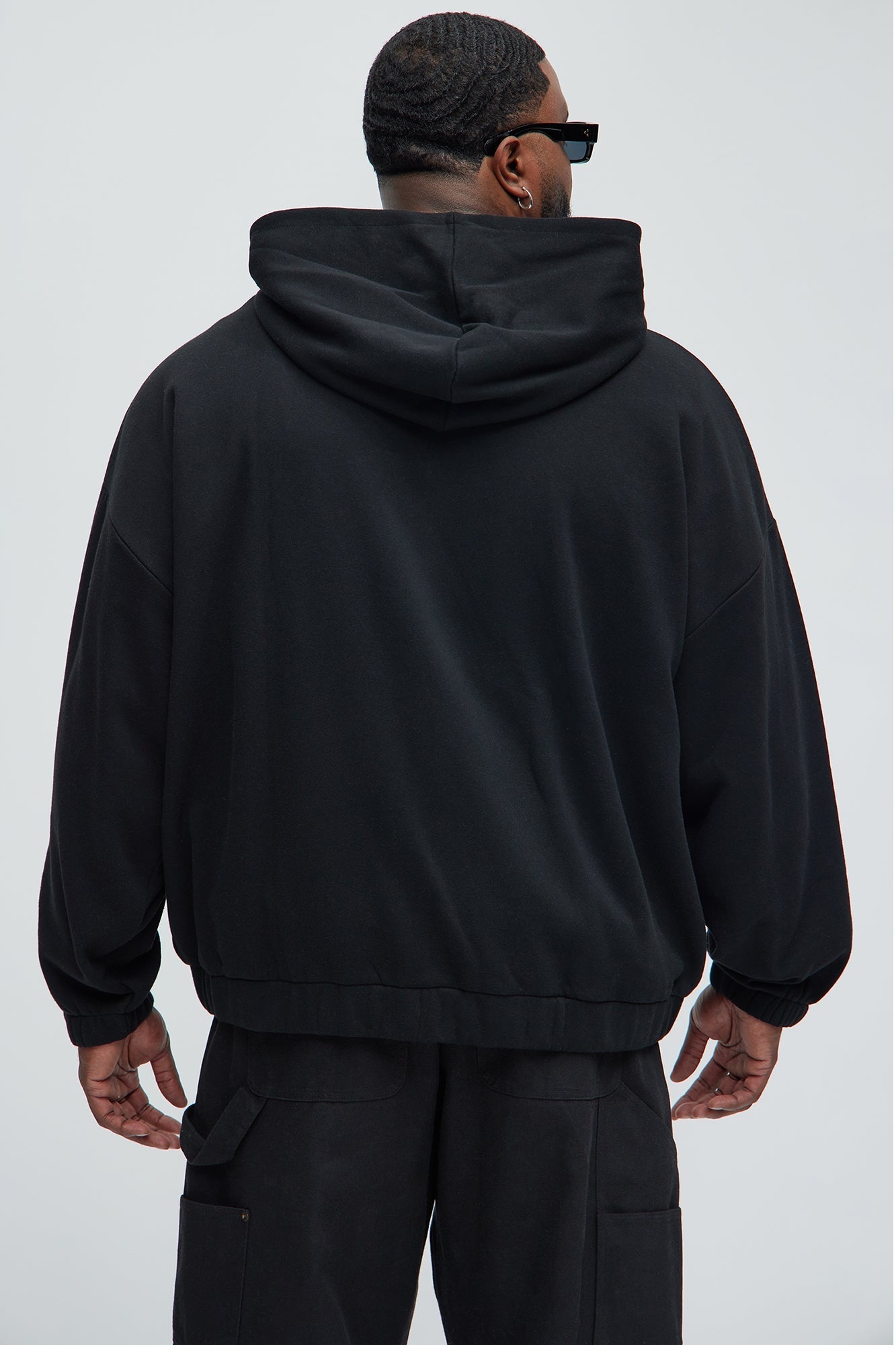 Tyson Rhinestone Oversized Zip Up Hoodie - Black